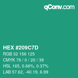 カラーコード: HEX #209C7D | qconv.com