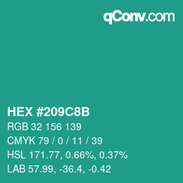 Color code: HEX #209C8B | qconv.com