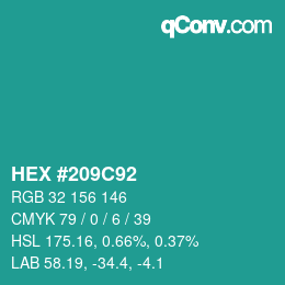 Color code: HEX #209C92 | qconv.com