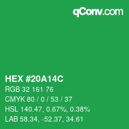 颜色代码: HEX #20A14C | qconv.com