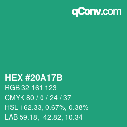颜色代码: HEX #20A17B | qconv.com