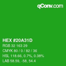 Color code: HEX #20A31D | qconv.com