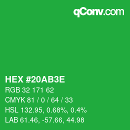 Color code: HEX #20AB3E | qconv.com