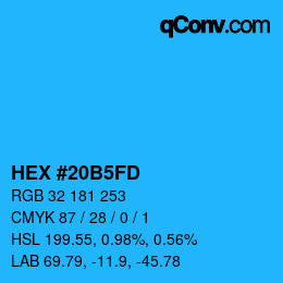 カラーコード: HEX #20B5FD | qconv.com