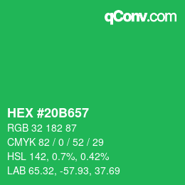 颜色代码: HEX #20B657 | qconv.com