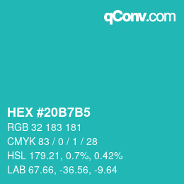 颜色代码: HEX #20B7B5 | qconv.com