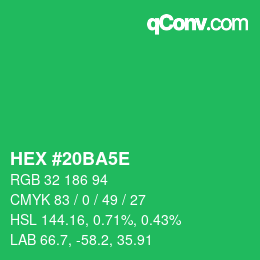 Farbcode: HEX #20BA5E | qconv.com