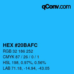 Color code: HEX #20BAFC | qconv.com