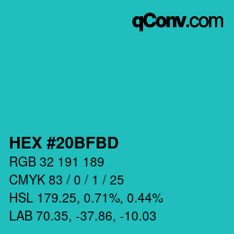 Color code: HEX #20BFBD | qconv.com