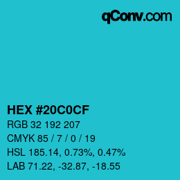 Color code: HEX #20C0CF | qconv.com