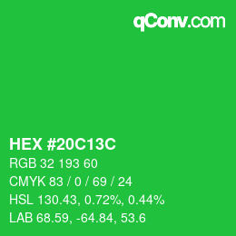 Color code: HEX #20C13C | qconv.com