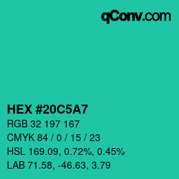 Color code: HEX #20C5A7 | qconv.com