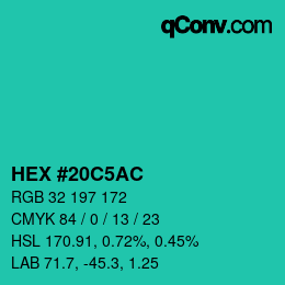 Color code: HEX #20C5AC | qconv.com