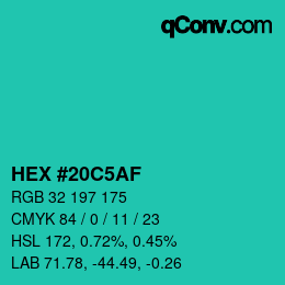 カラーコード: HEX #20C5AF | qconv.com