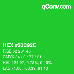 Color code: HEX #20C92E | qconv.com