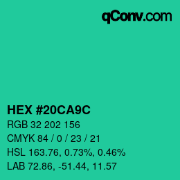 カラーコード: HEX #20CA9C | qconv.com