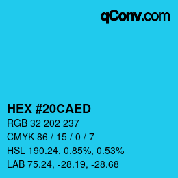 カラーコード: HEX #20CAED | qconv.com