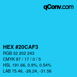 カラーコード: HEX #20CAF3 | qconv.com