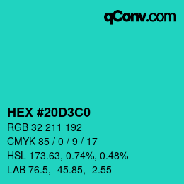 カラーコード: HEX #20D3C0 | qconv.com