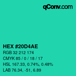 カラーコード: HEX #20D4AE | qconv.com