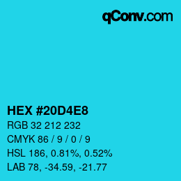 カラーコード: HEX #20D4E8 | qconv.com