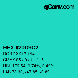 カラーコード: HEX #20D9C2 | qconv.com