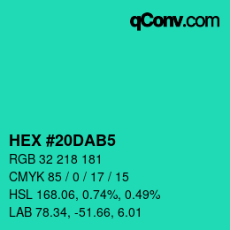 颜色代码: HEX #20DAB5 | qconv.com
