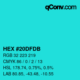 颜色代码: HEX #20DFDB | qconv.com