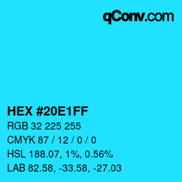 Color code: HEX #20E1FF | qconv.com