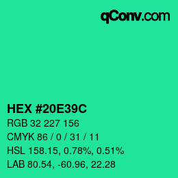 カラーコード: HEX #20E39C | qconv.com