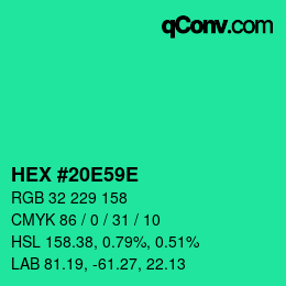 Color code: HEX #20E59E | qconv.com