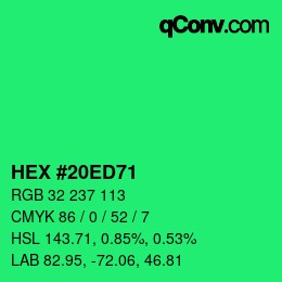 カラーコード: HEX #20ED71 | qconv.com