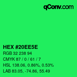 カラーコード: HEX #20EE5E | qconv.com
