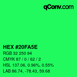 カラーコード: HEX #20FA5E | qconv.com