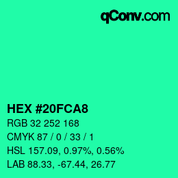 カラーコード: HEX #20FCA8 | qconv.com