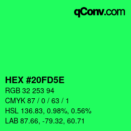 Color code: HEX #20FD5E | qconv.com
