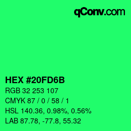 Color code: HEX #20FD6B | qconv.com