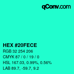 Color code: HEX #20FECE | qconv.com