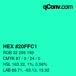 Color code: HEX #20FFC1 | qconv.com