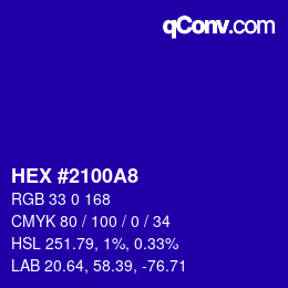 Color code: HEX #2100A8 | qconv.com