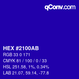 颜色代码: HEX #2100AB | qconv.com