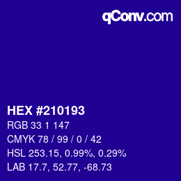 カラーコード: HEX #210193 | qconv.com