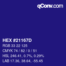Farbcode: HEX #21167D | qconv.com