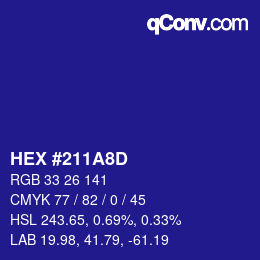 カラーコード: HEX #211A8D | qconv.com