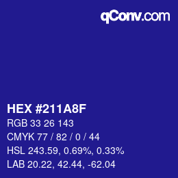 颜色代码: HEX #211A8F | qconv.com