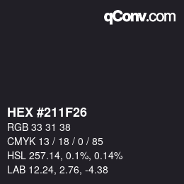 颜色代码: HEX #211F26 | qconv.com