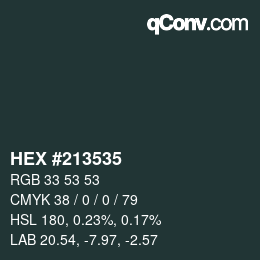 颜色代码: HEX #213535 | qconv.com