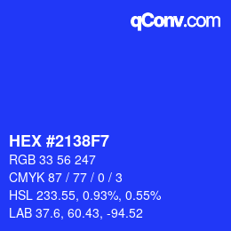 颜色代码: HEX #2138F7 | qconv.com