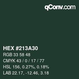 カラーコード: HEX #213A30 | qconv.com