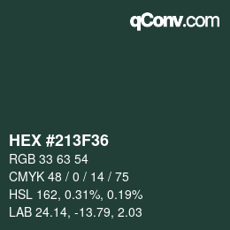 Color code: HEX #213F36 | qconv.com